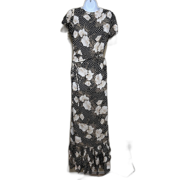 Amuse Society Frill Seeker Maxi Wrap Dress Womens Small Black Tan Floral  Ruffle - Picture 3 of 8